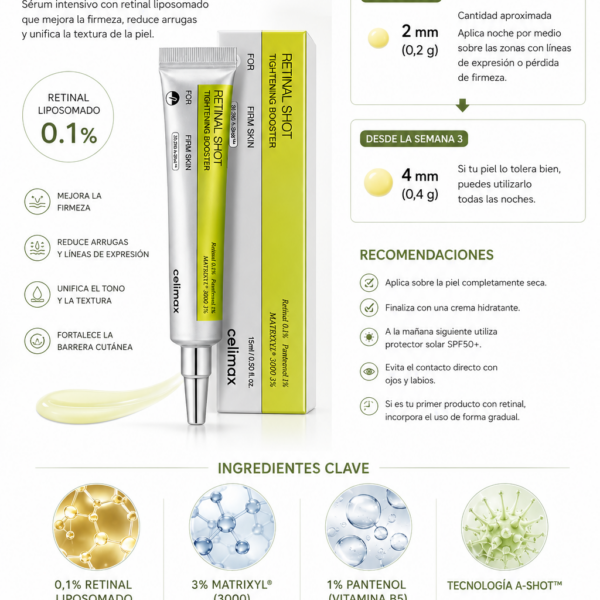 Booster facial con retinal 0,1 % Celimax Sérum antiedad coreano con retinal